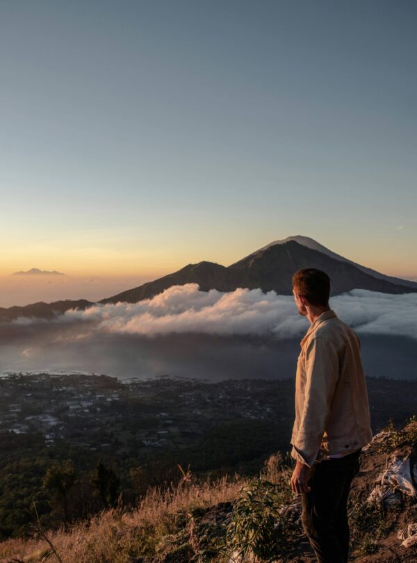 "Stunning View of Mount Batur at Sunrise in Bali"